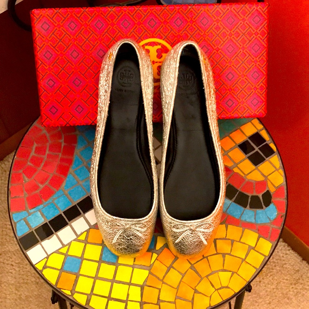 Tory Burch silver ballet flats
